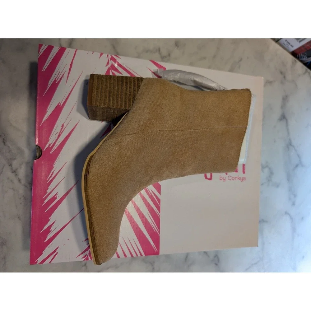 Hey Girl‎ by Corkys Boujee Ankle Boots Women Size 7 Sand NEW Tassel Block Heel
